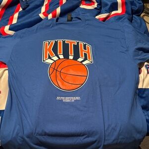 Kith 2025 Knicks Royal Blue Tee with Orange Basketball Design